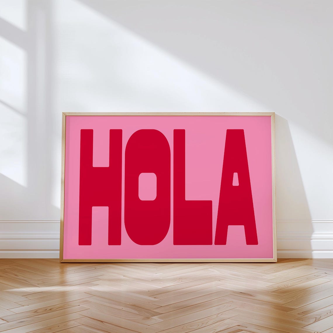 Hola Maximalist Typography Poster Bold Red Lettering Pink Landscape - Image 4