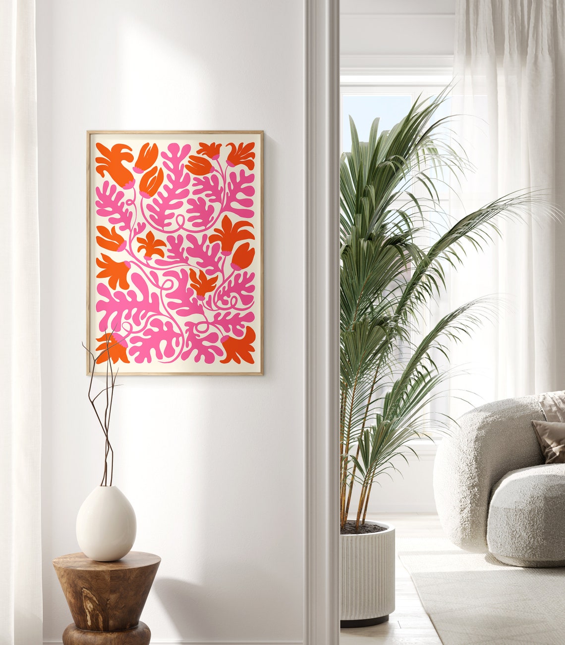 Pink Orange Matisse Inspired Cut Out Flower Abstract Botanical Poster - Image 3