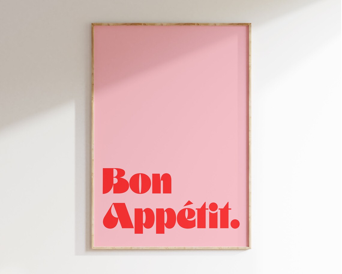 Bon Appetit Quote Poster, Colourful Kitchen Wall Art