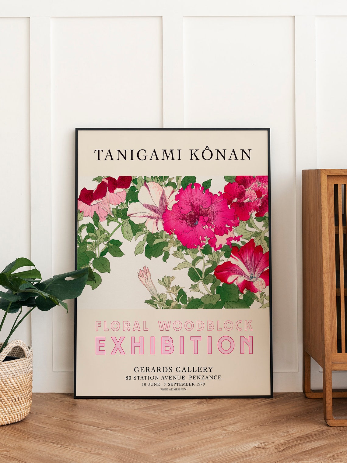 Tanigami Konan Pink Floral Woodblock Exhibition Penzance Poster - Image 2
