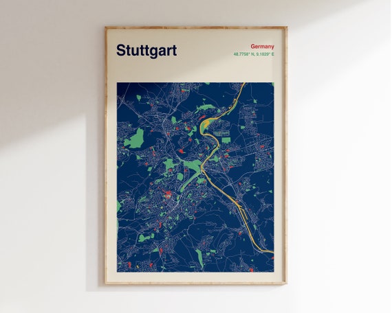 Stuttgart Map Print, Colourful Travel Poster
