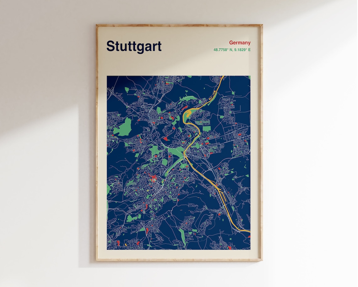 Stuttgart Map Print, Colourful Travel Poster