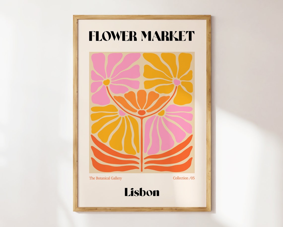 Lisbon Flower Market Poster Retro Flower Market Wall Art Boho 70s Flower Market Flower Market Print Retro Wall Art Floral Art F119