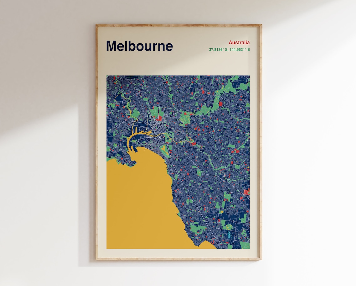 Melbourne Colour Map, Modernist Travel Poster