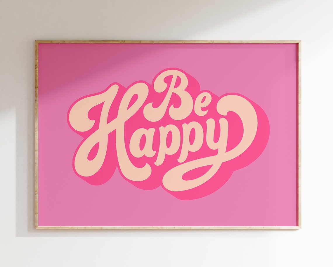 Be Happy Bold Retro Script Orange Groovy Typography Art Poster - Image 2