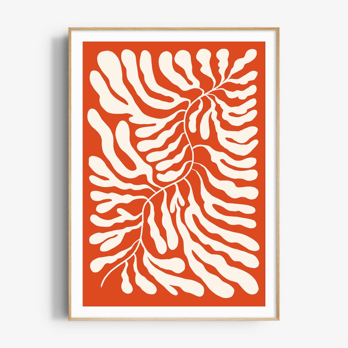 Matisse Style White Botanical Leaf On Red Orange Background Print - Image 4