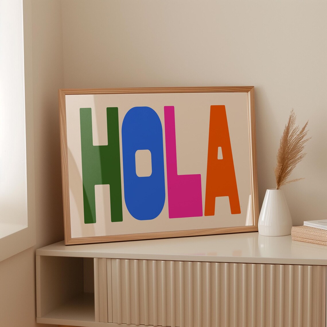 Hola Colourful Typography Art Bold Modern Rainbow Letters Poster - Image 2