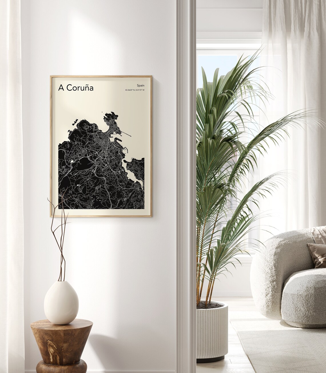 Elegant A Coruna Spain Teal and Cream Minimalist City Map Poster - Image 2