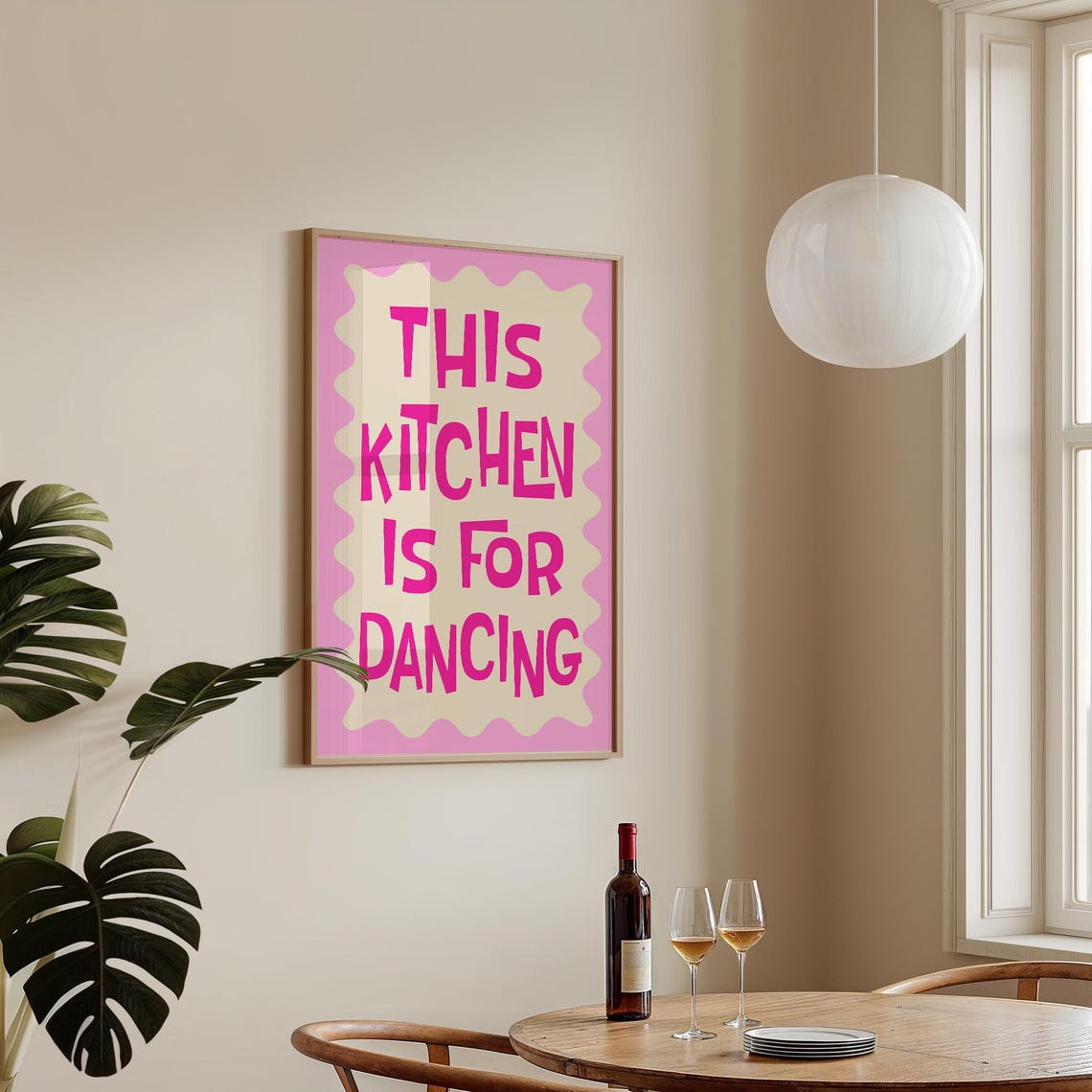 This Kitchen Is For Dancing Magenta Wavy Retro Kitchen Poster - Image 3