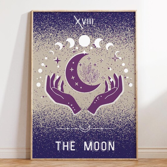 The Moon Tarot Card Astrology Poster Grimoire Zodiac Print Pagan Decor Arcane Indie Room Constellation Spiritual Preppy Wall Art Gift