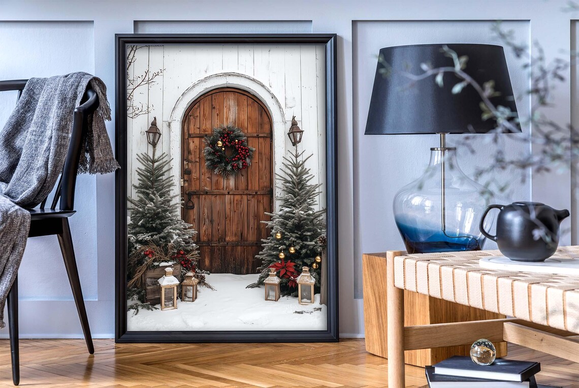 Christmas Door Winter Poster, Winter Holiday Art Print - Image 2