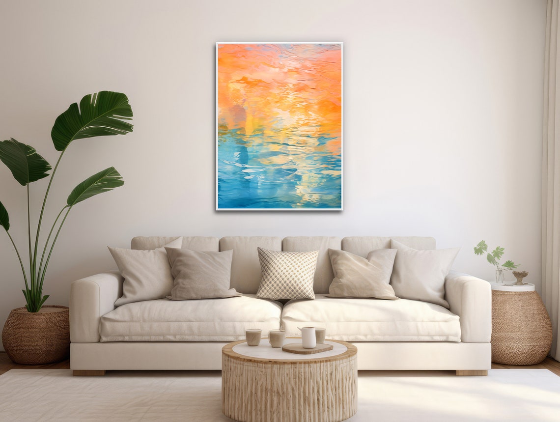 Golden Orange Sunrise Ocean Waves Abstract Seascape Wall Art - Image 3