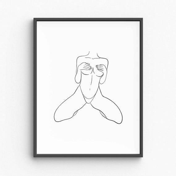 Erotic Line Art Print Women Boobs Nude Minimalist Wall Bedroom