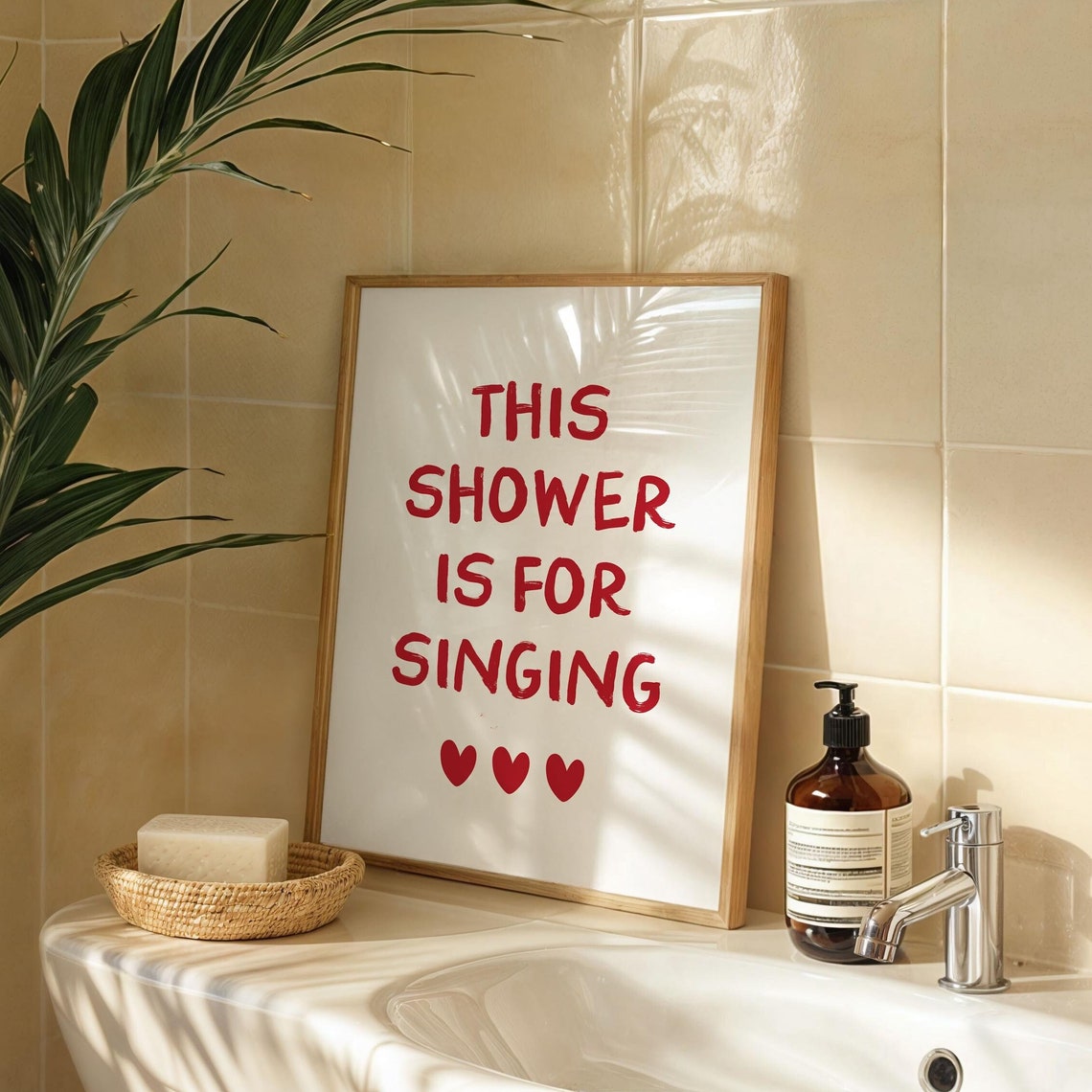 This Shower Is for Singing Bold Red Bathroom Funny Quote Poster - Image 3