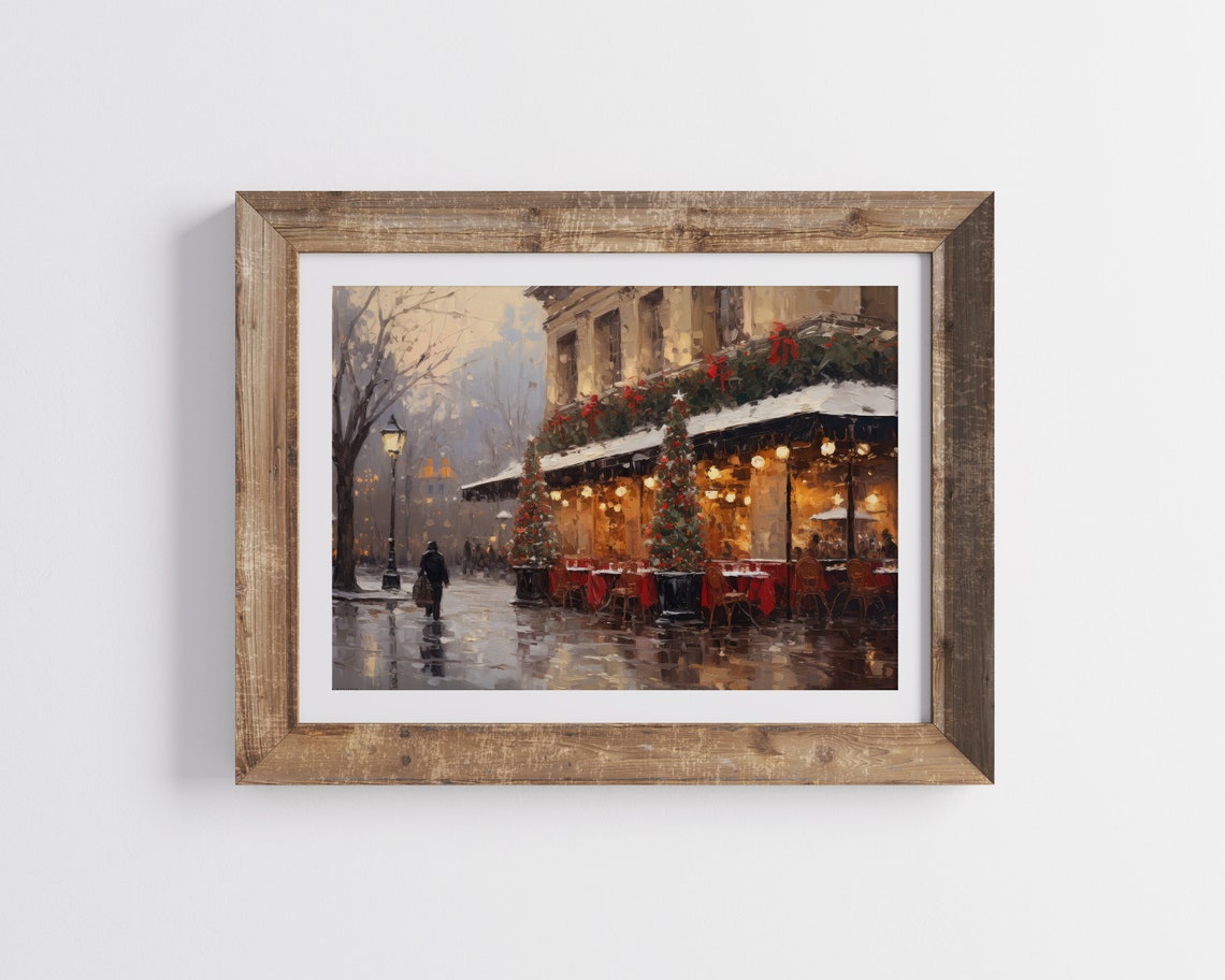 Christmas In Paris Print Seasonal Wall Decoration Holiday Season Wall Art Europe Light Academia Vintage Oil Painting - Image 3