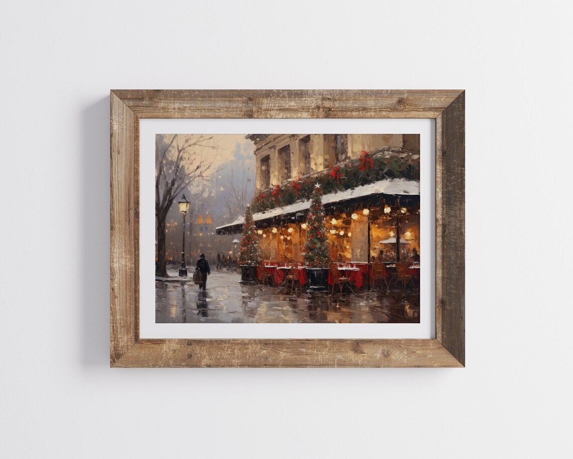 Paris Christmas Cafe Winter Lights Vintage Holiday Street Poster - Image 3