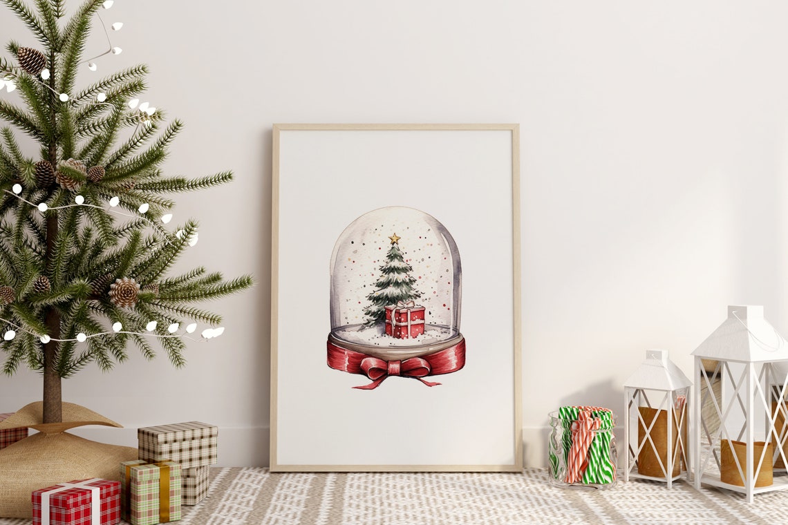 Christmas Tree Snow Globe Watercolor Minimal Holiday Decor Poster - Image 4