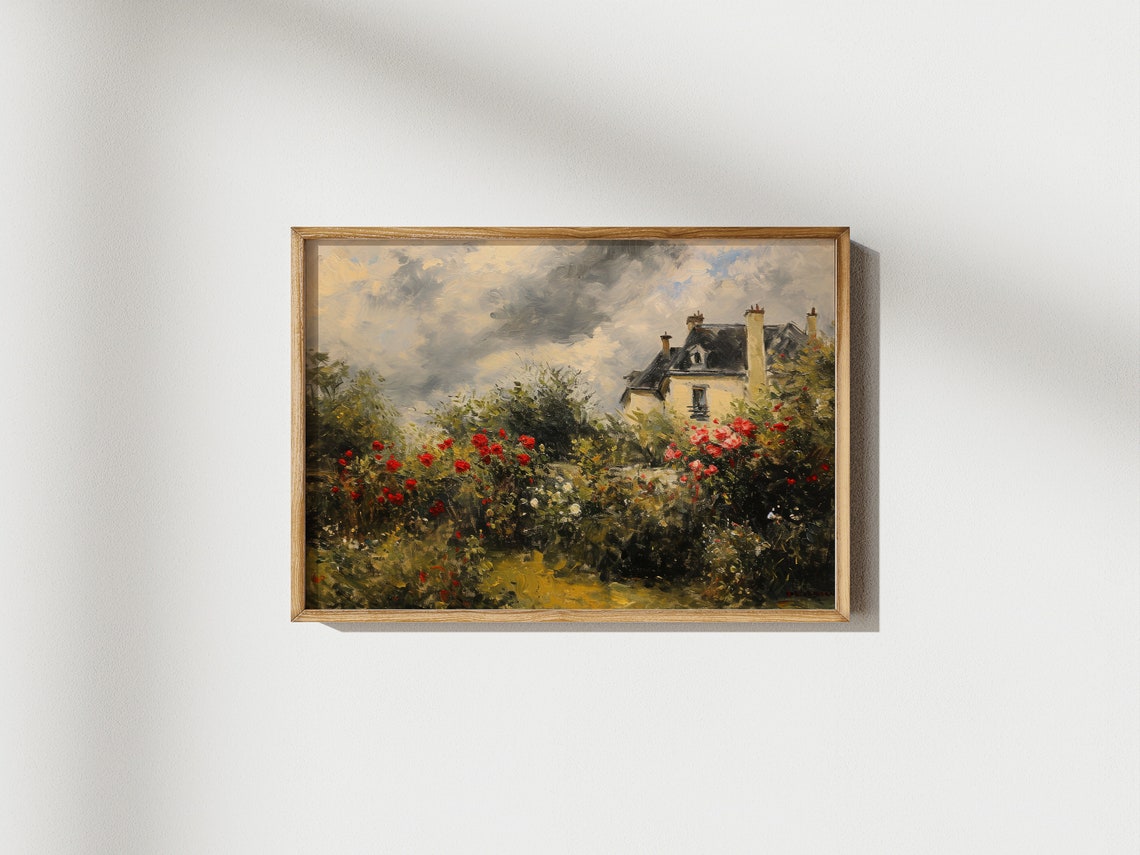 French Garden Painting Spring French Country Side Landscape Painting Farmhouse Wall Decor Monet Style Botanical Antique Oil Art - Image 2