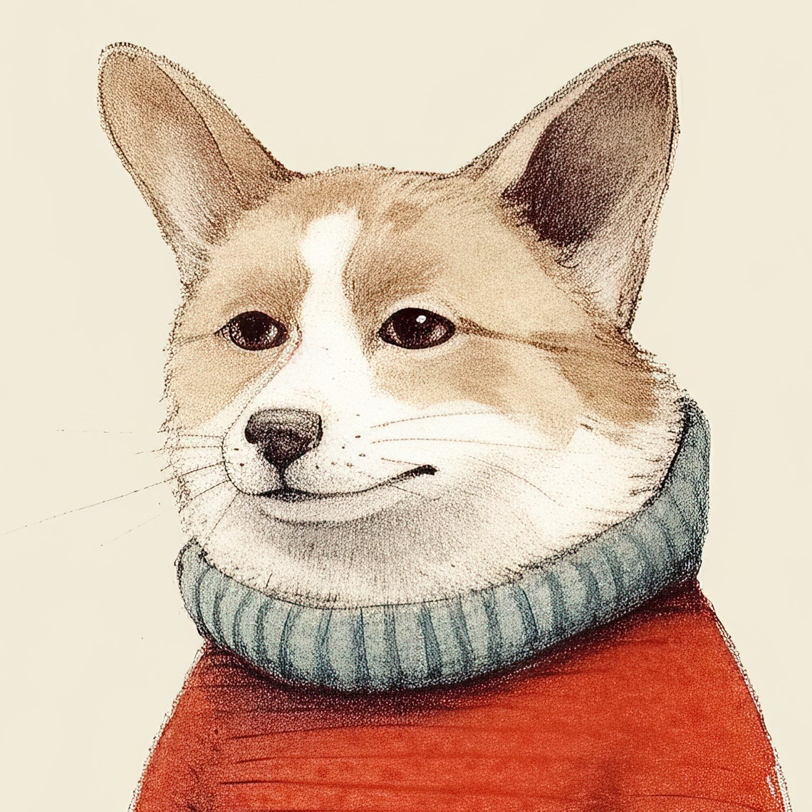 Corgi Dog Wearing Striped Sweater Funny Whimsical Pet Lover Poster - Image 2
