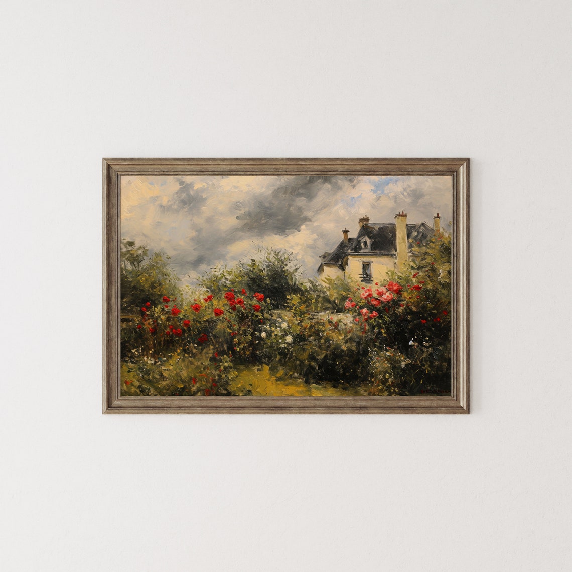 French Garden Painting Spring French Country Side Landscape Painting Farmhouse Wall Decor Monet Style Botanical Antique Oil Art - Image 4
