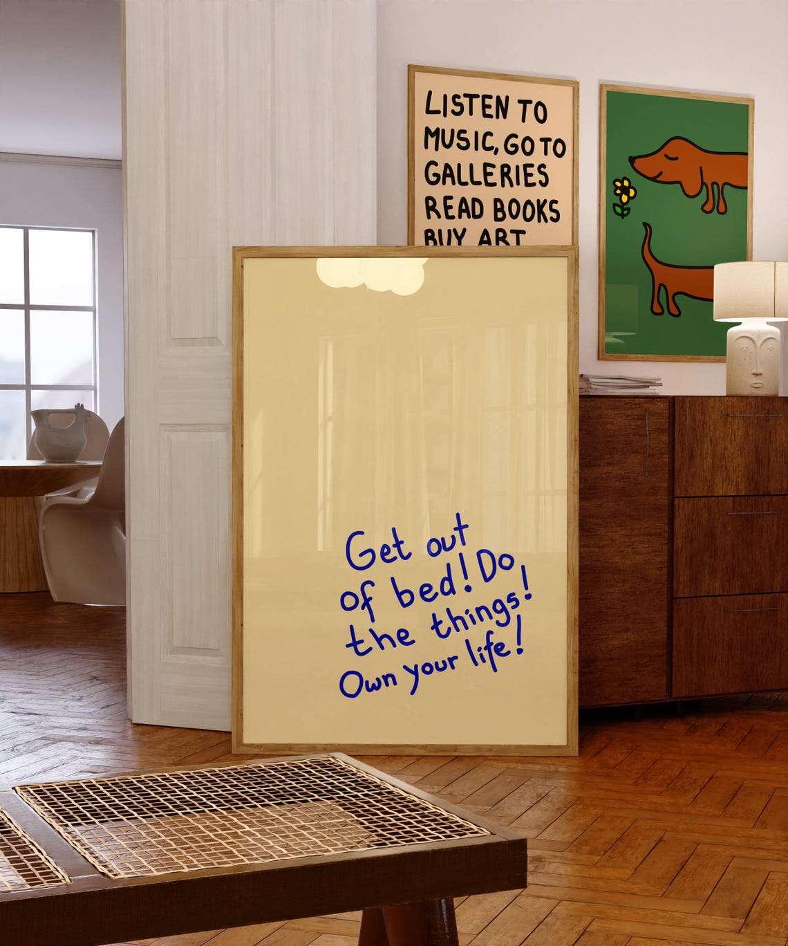 Get Out Of Bed Do The Things Own Your Life Yellow Motivation Poster