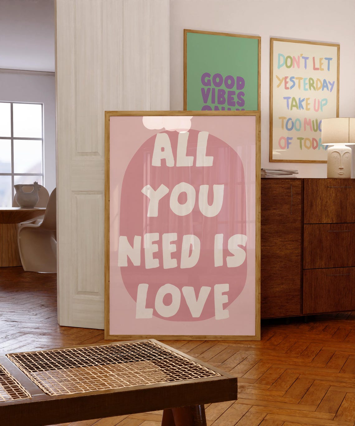 All You Need Is Love Pink Retro Bold Typography Quote Poster