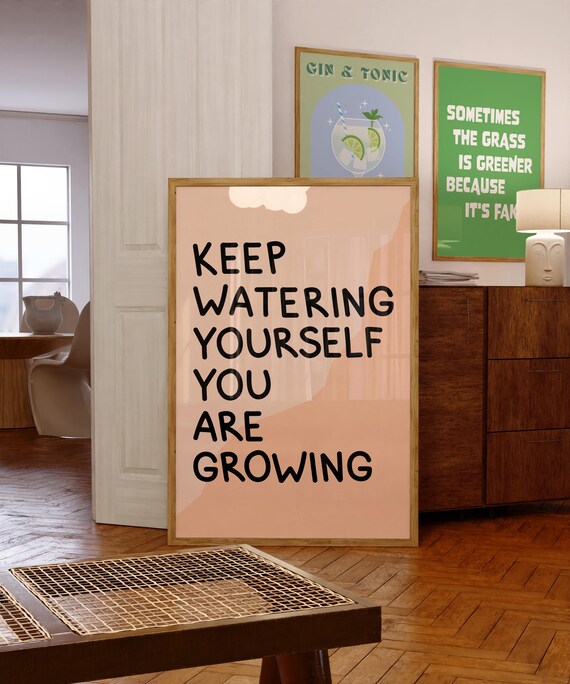 You Are Growing Quote Print Girly Green Preppy Dorm Room Art Maximalist Inspirational Motivational Typography
