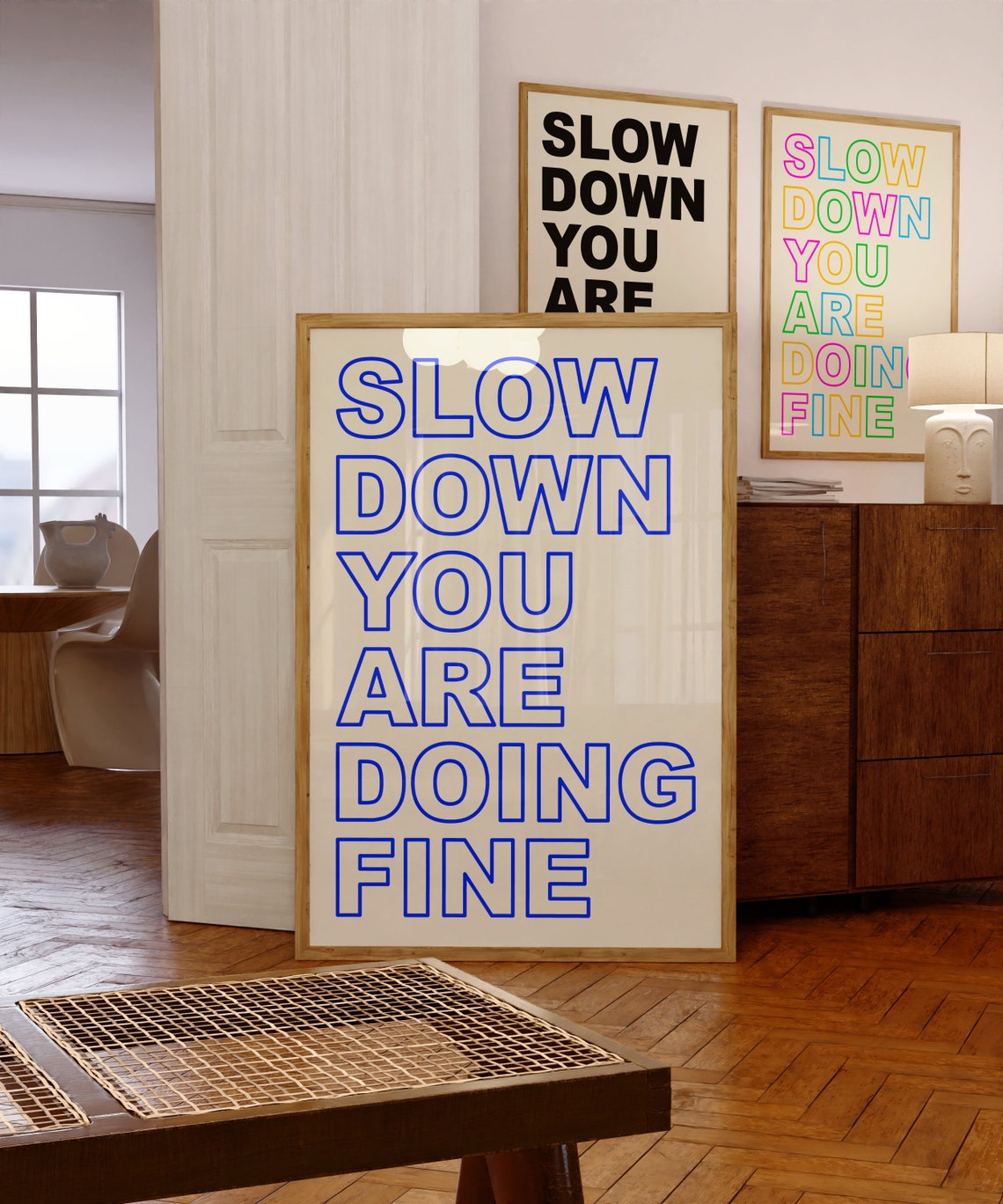 Slow Down You Are Doing Fine Blue Motivational Print Inspirational Wall Decor Signs Dorm Quote