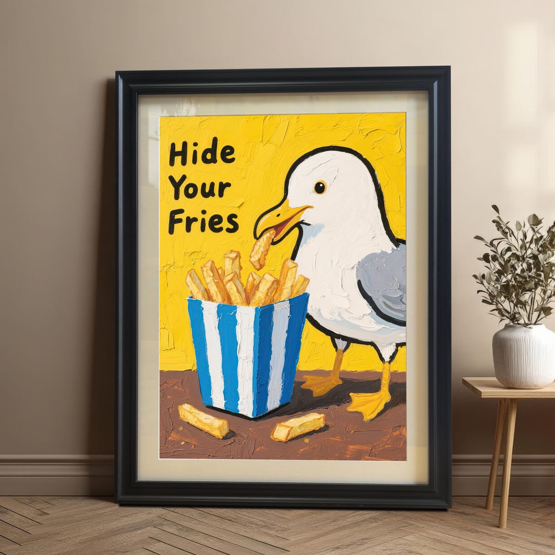 Hide Your Fries Funny Seagull Stealing Food Humor Art Poster