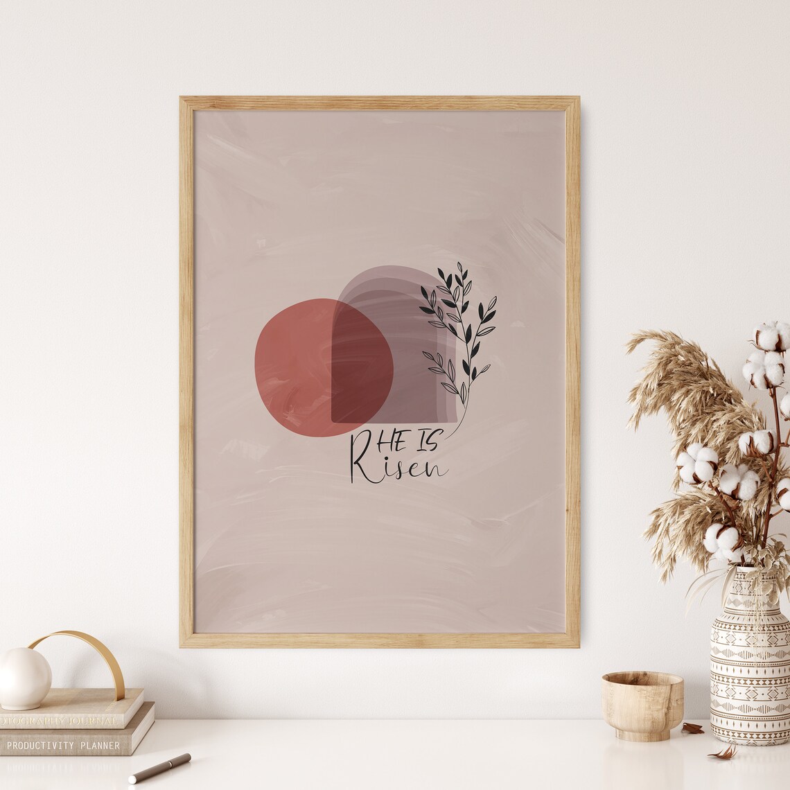 He Is Risen Wall Art Empty Tomb Decor Boho Easter Print Neutral Bible Verse Sign Christian Quote Artwork Lds Church Poster - Image 3
