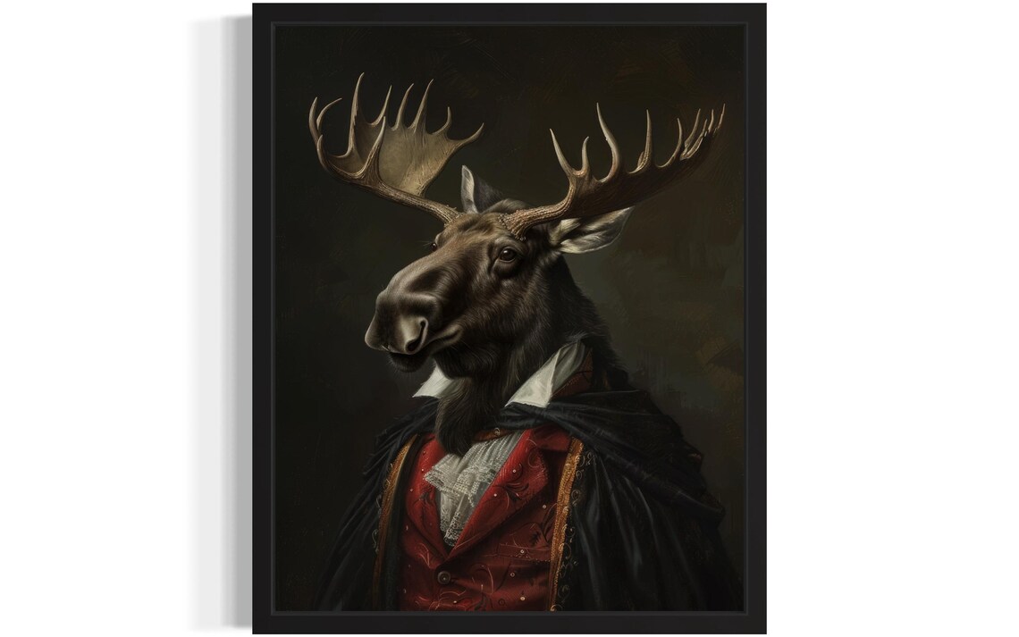 Majestic Moose With Antlers Vampire Aristocrat Portrait Poster