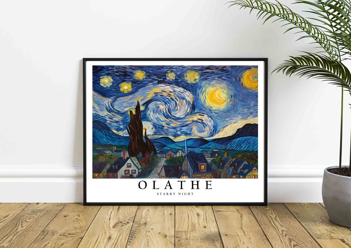 Olathe Starry Night Village Road Tall Cypress Hills View Poster - Image 4