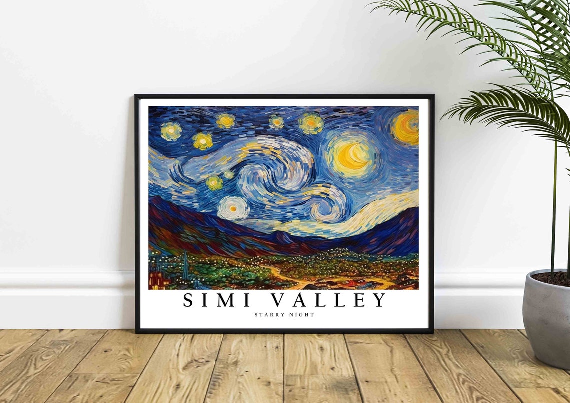 Simi Valley Starry Night Van Gogh Style Town Hills Art Poster - Image 4