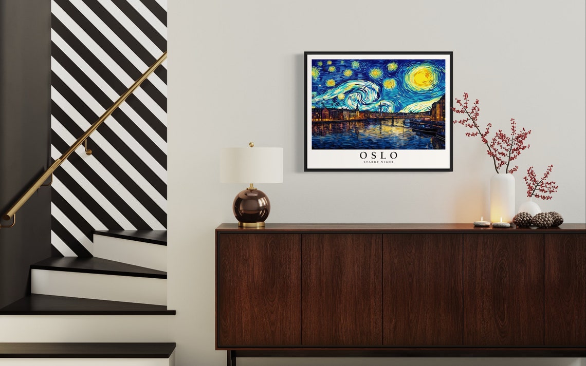 Oslo Starry Night Van Gogh Style Harbor Cityscape Art Poster - Image 4