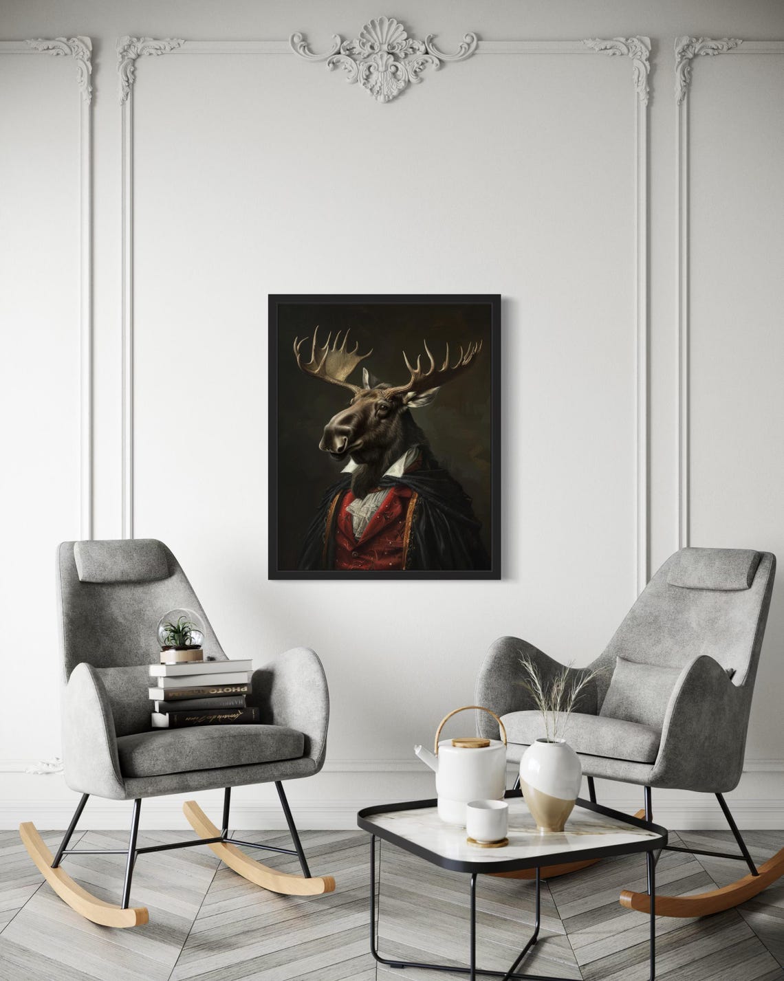 Majestic Moose With Antlers Vampire Aristocrat Portrait Poster - Image 3