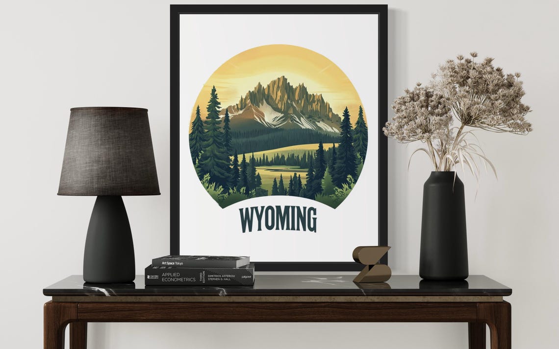 Wyoming Sunset Mountain Circular Travel Scenery Poster Home Decor Gift - Image 3
