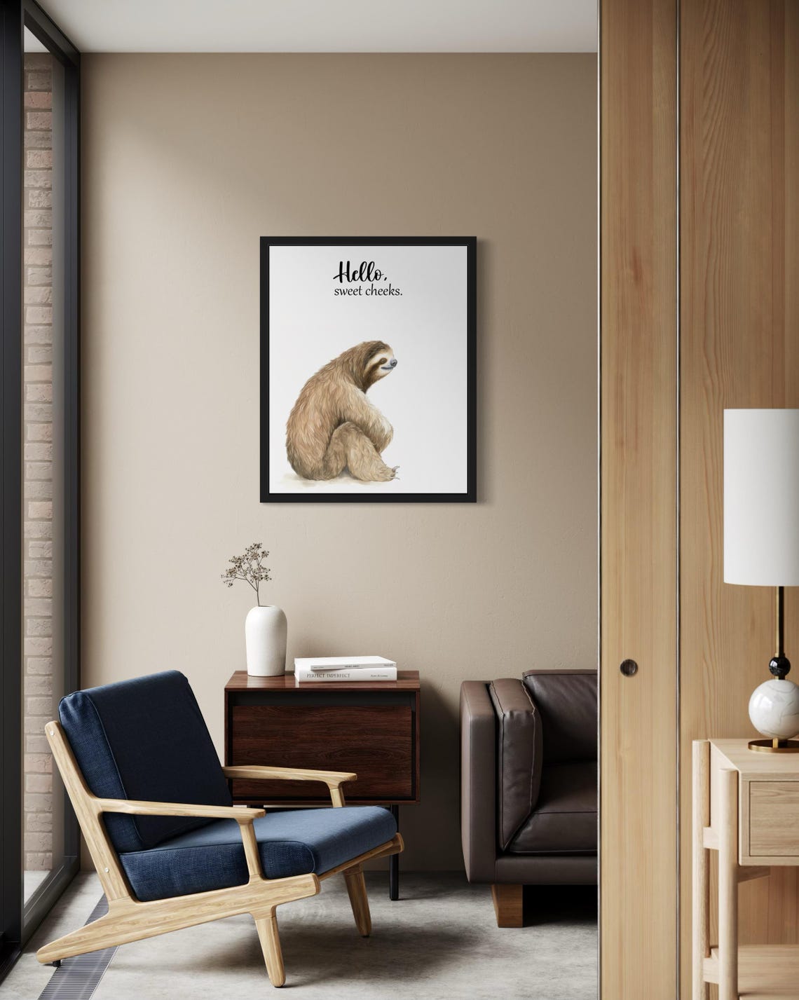 Adorable Smiling Sloth Hello Sweet Cheeks Funny Bathroom Poster - Image 2