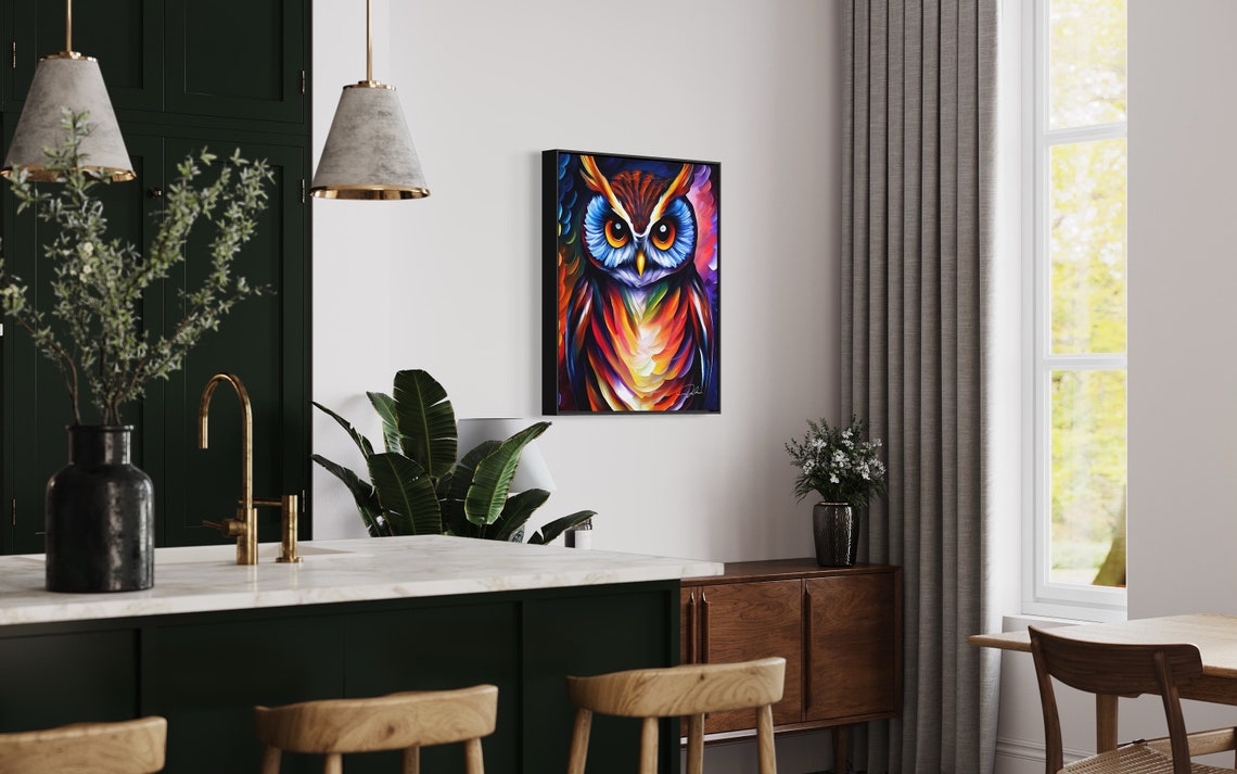 Rainbow Abstract Owl Face Vibrant Expressive Oil Painting Poster - Image 4