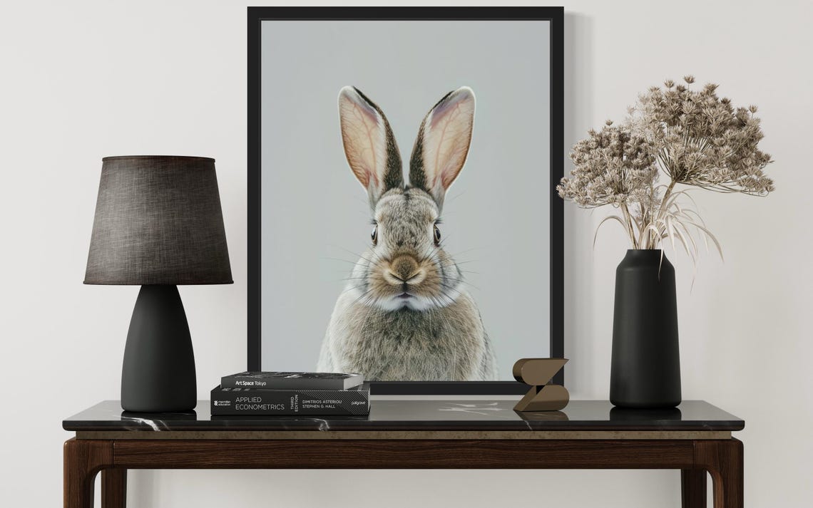 Alert Wild Rabbit Face Front Minimalist Wildlife Photo Poster - Image 2