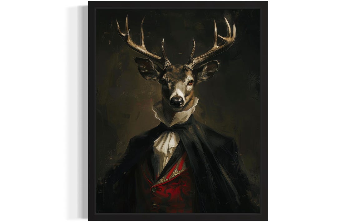 Red Eyed Stag Deer Vampire With Antlers Gothic Portrait Poster
