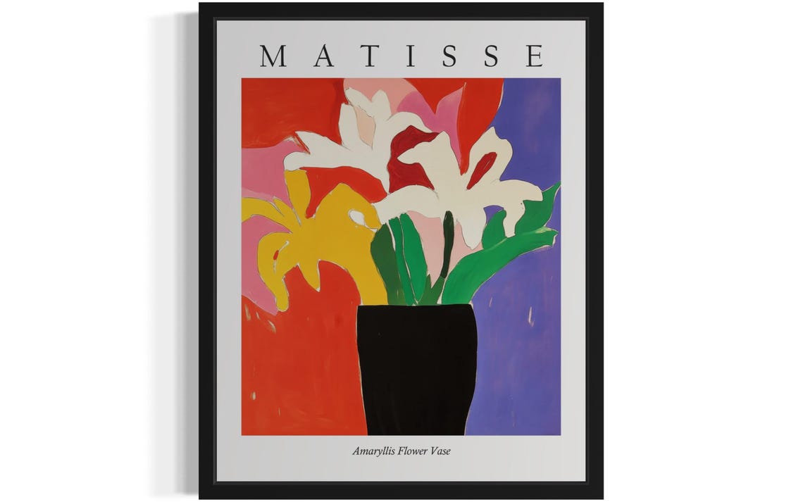 Matisse Style Amaryllis Flower Vase Dramatic Fauvist Still Life Poster