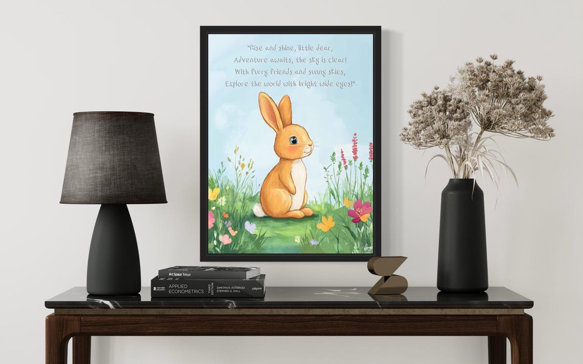 Cute Baby Bunny with Happy Adventure Poem Nursery Wall Poster - Image 2