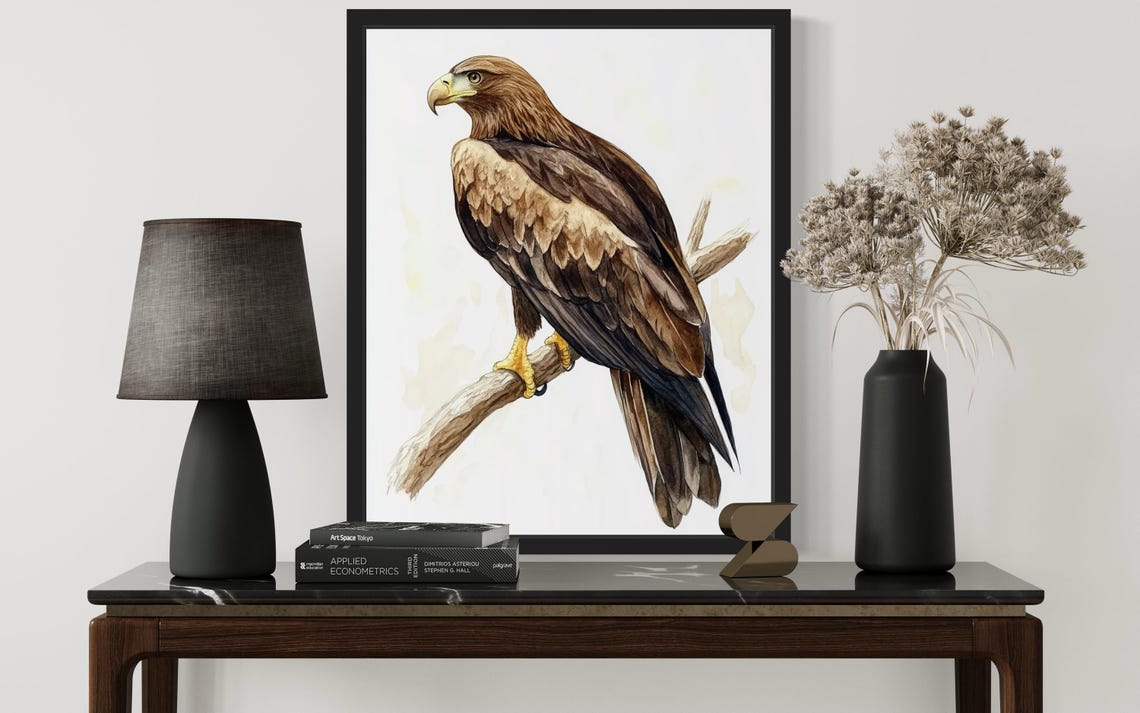 Mighty Golden Eagle Perched on Branch Watercolor Bird Art Poster - Image 2