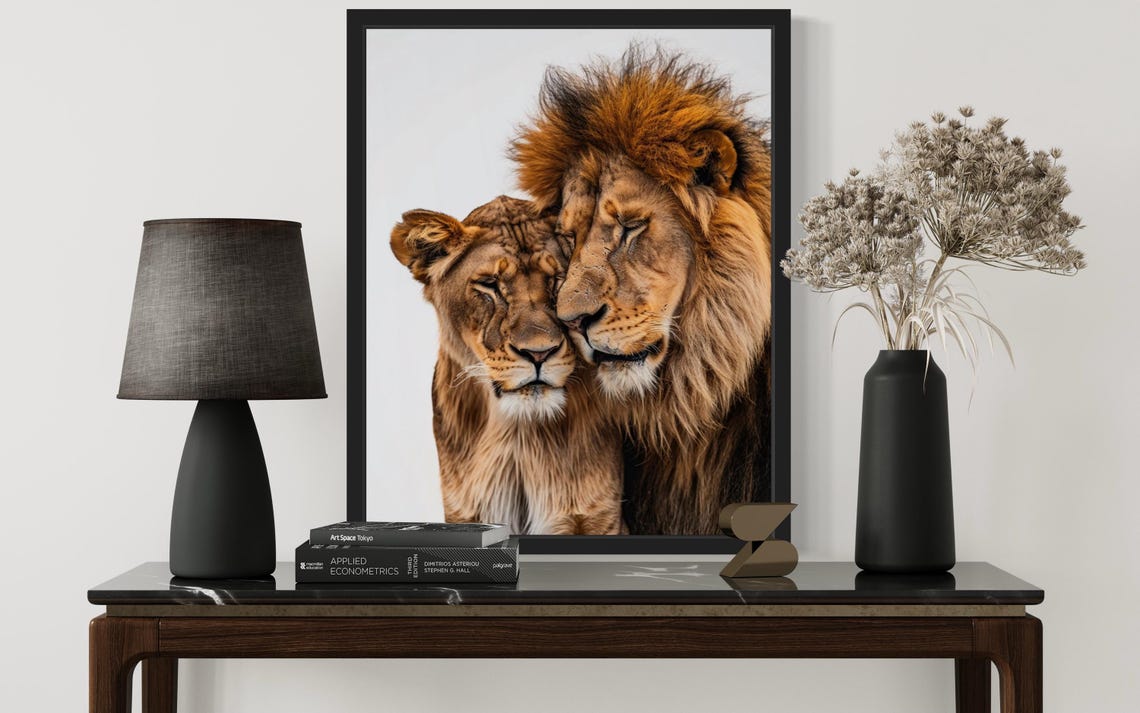 Tender Lion and Lioness Nuzzling Couple Wildlife Photo Poster - Image 2