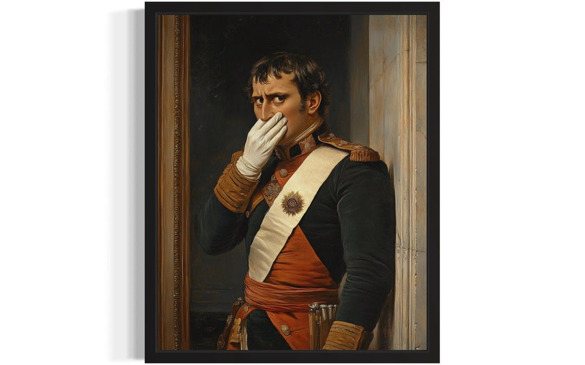 Napoleon in Military Uniform Covering Nose With White Glove Poster
