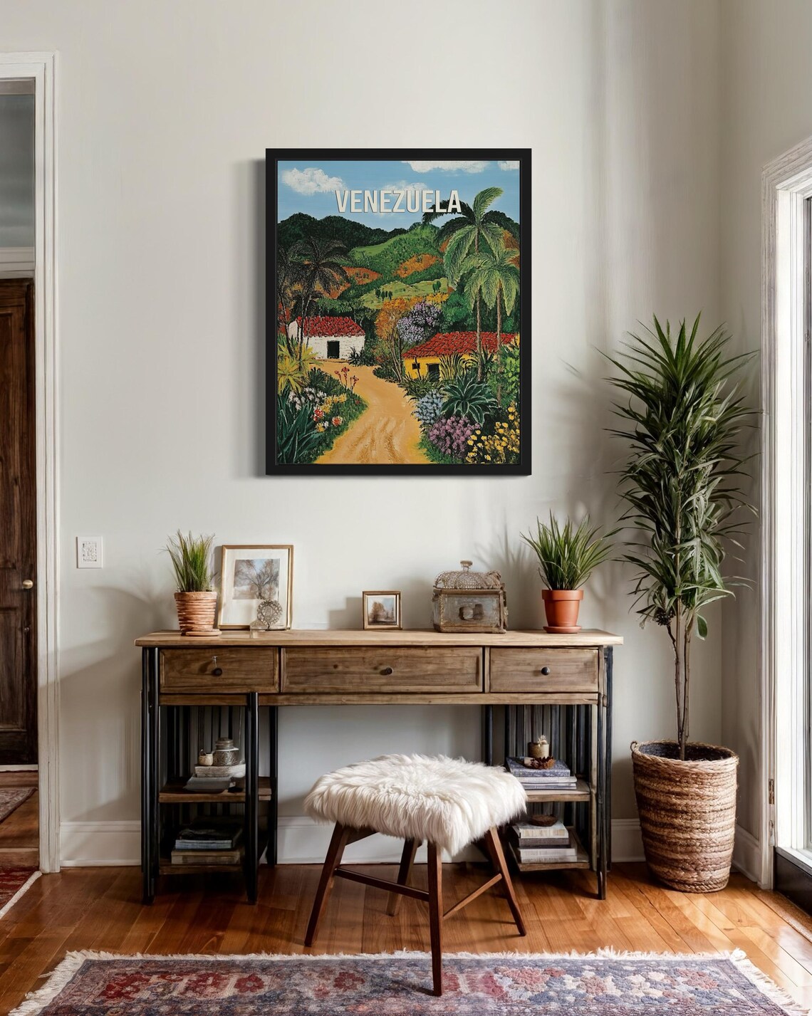 Venezuela Tropical Village Palm Trees Vintage Travel Poster Scene - Image 2