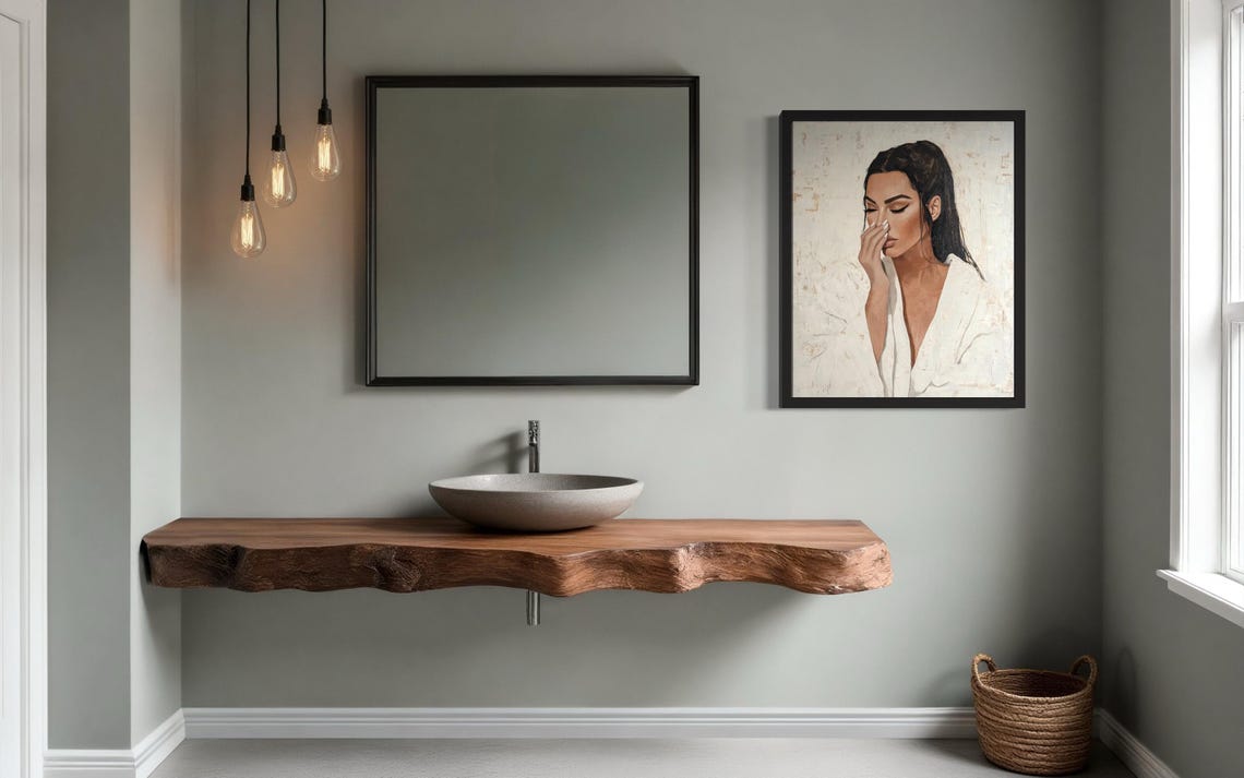 Beautiful Dark Haired Woman in White Robe Holding Her Nose Poster - Image 4