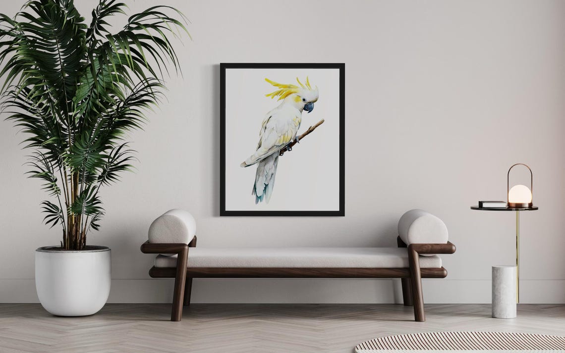 Sulphur-Crested Cockatoo Perched on Branch Watercolor Poster - Image 3