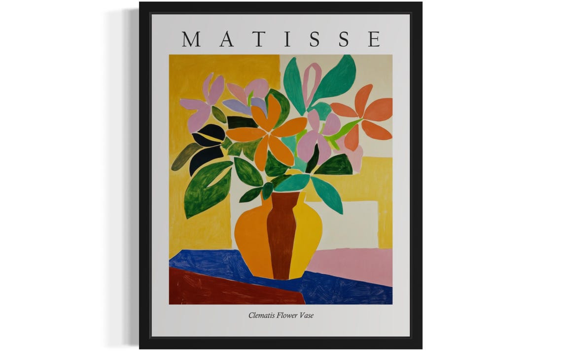 Matisse Style Clematis Flower Vase Warm Fauvist Still Life Poster