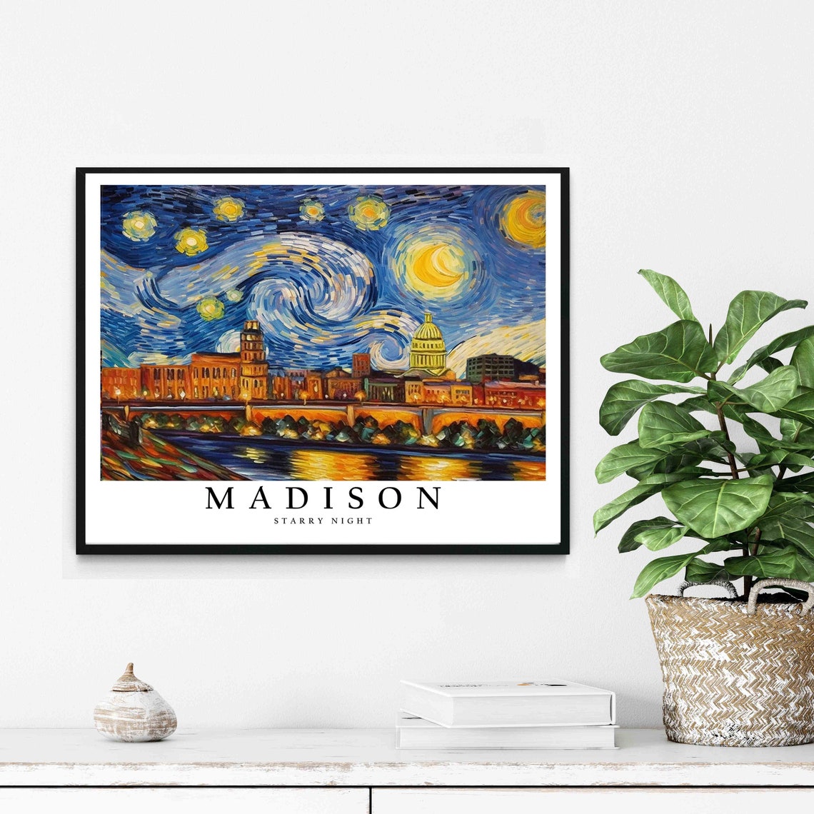 Madison Starry Night Capitol Dome Waterfront City Glow Poster - Image 2